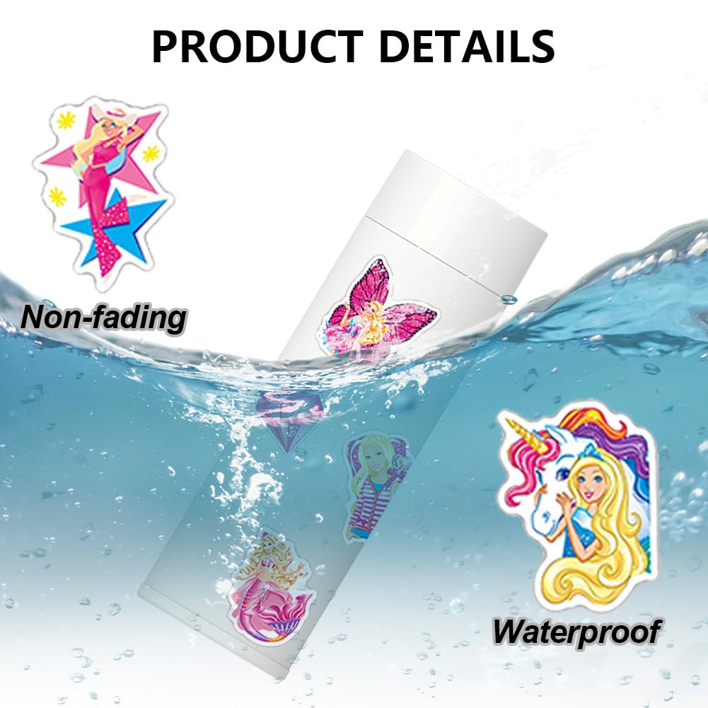 Bar-bie Prinzessin Aufkleber Set - 100 Stück Wasserdicht - Für Laptop, Skateboard, Koffer