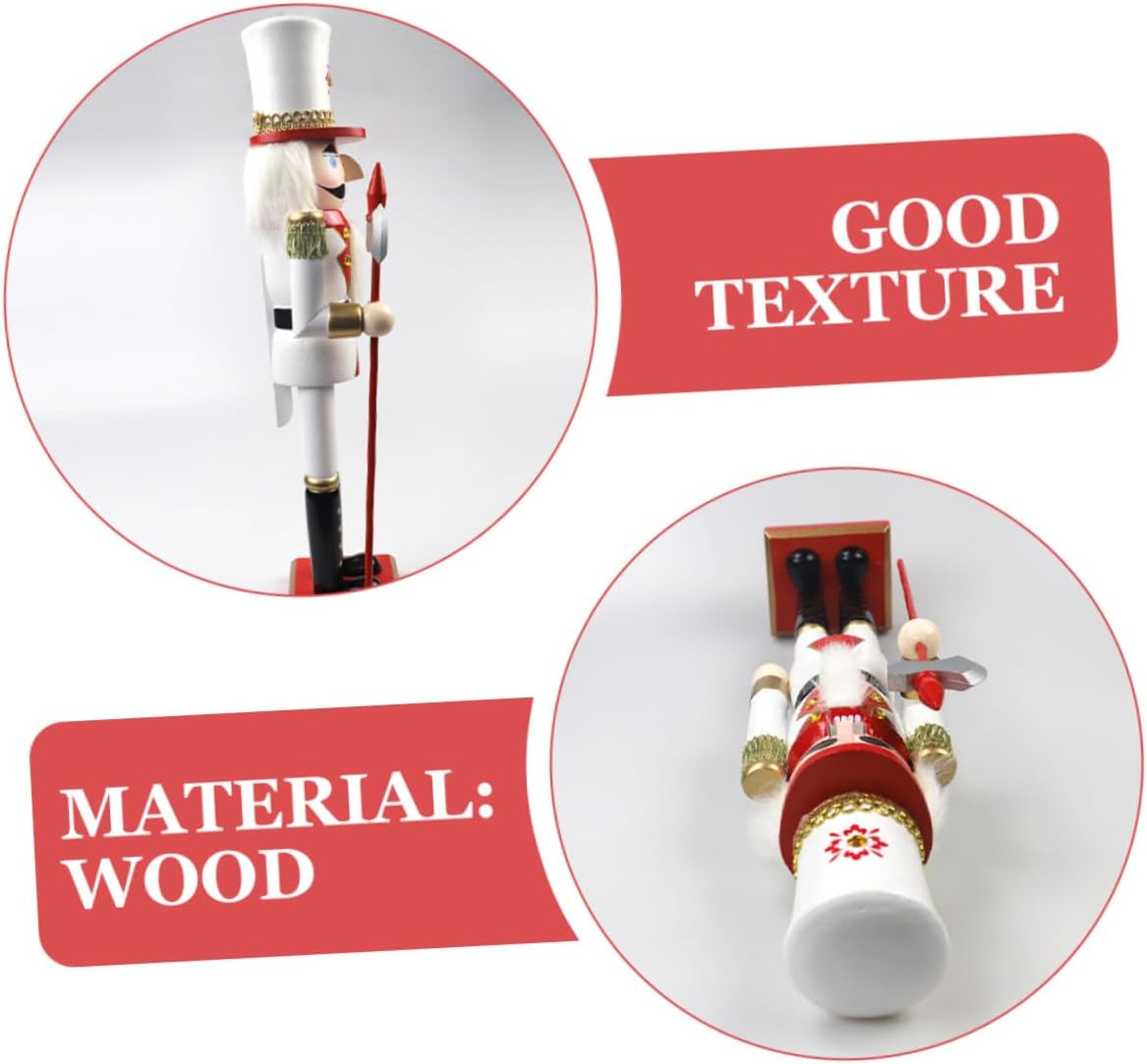 HANABASS Christmas 39.5cm Wooden Nutcracker Soldier Figurine Red White and Gold Desktop Christmas Nutcrackers Xmas Table Ornament Holiday Home Decor