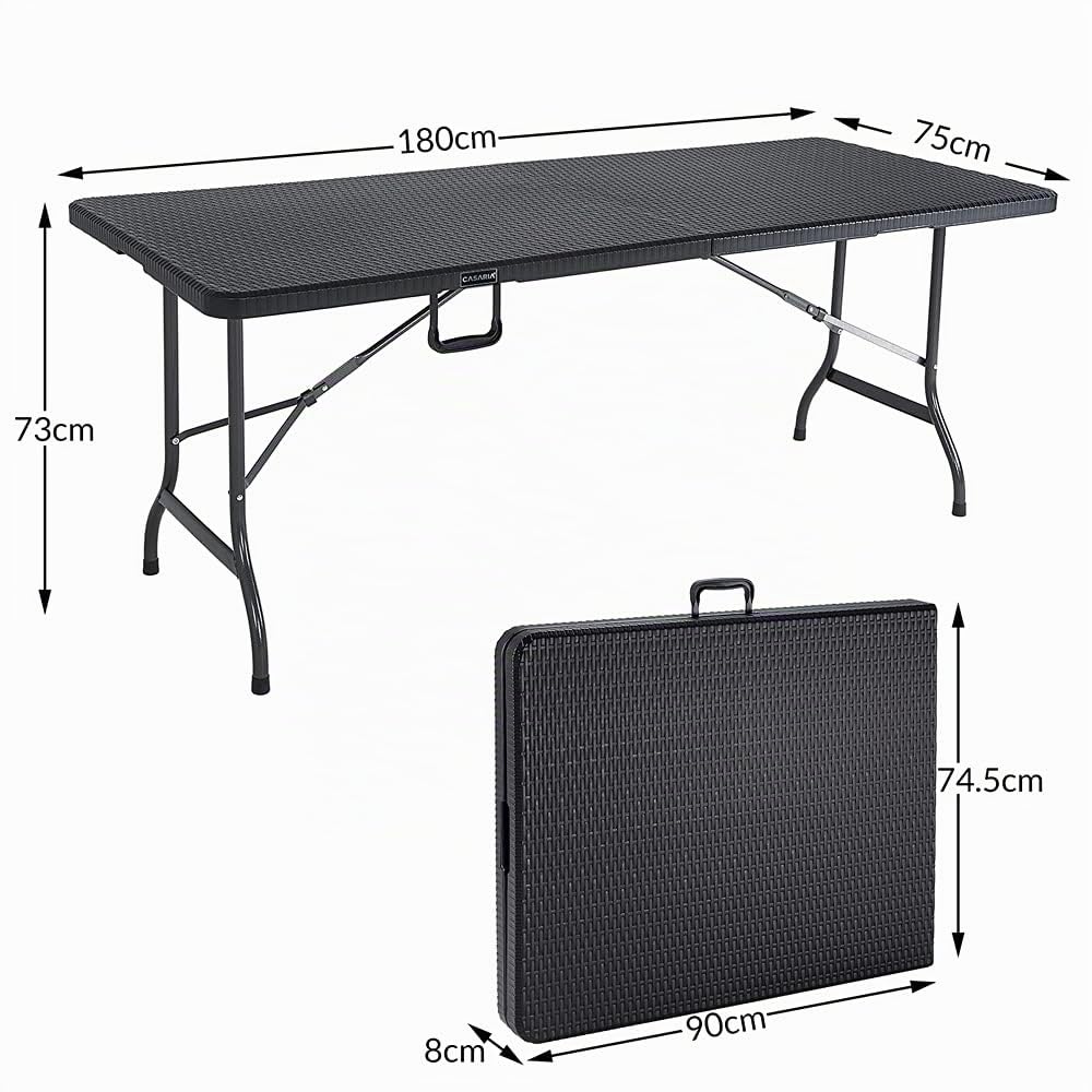 Casaria Tavolo da Giardino Pieghevole 183x76 cm Rattan Balcone Terrazza Campeggio