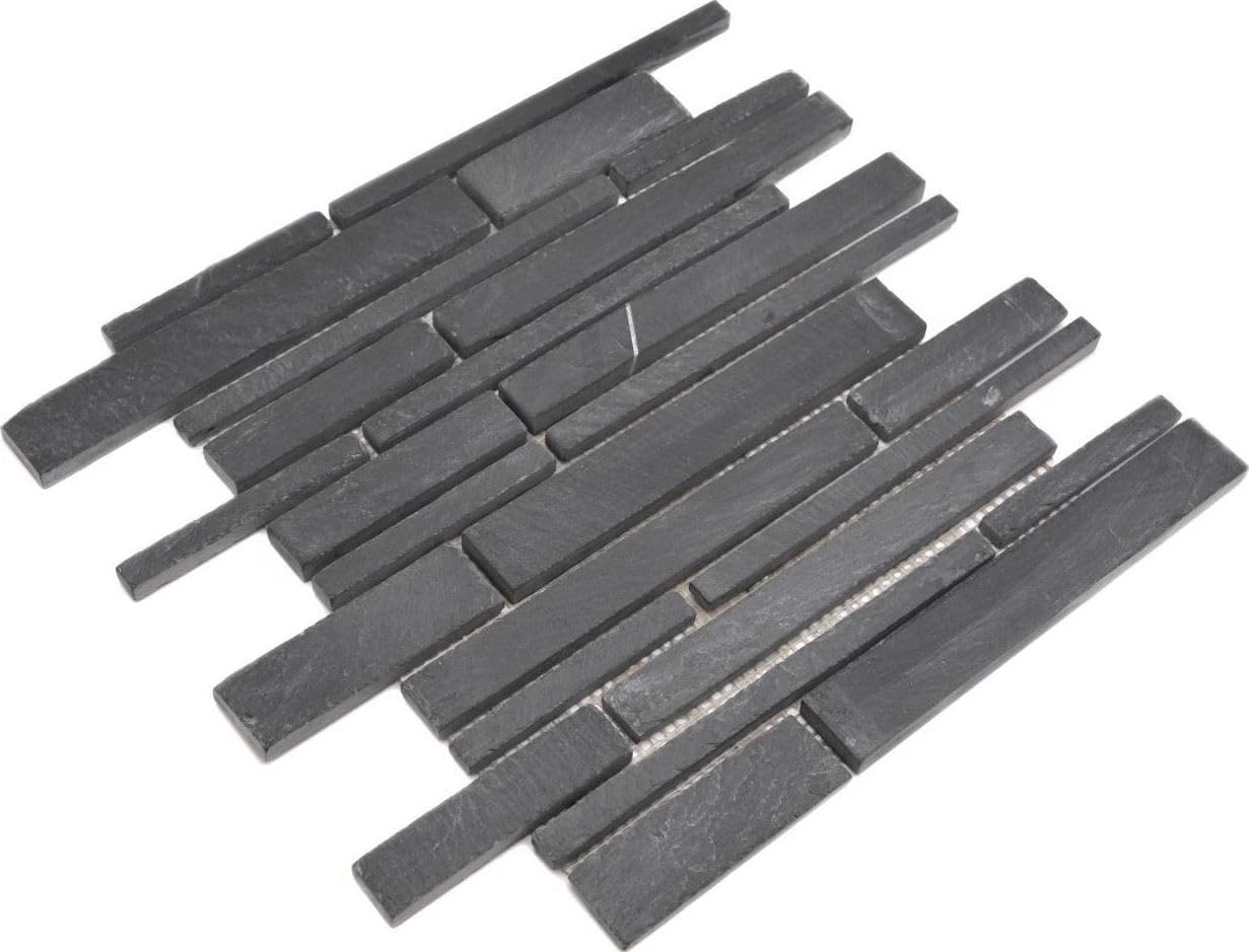Mosaik Fliese Schiefer Naturstein schwarz Brick Schiefer für WAND BAD WC DUSCHE KÜCHE FLIESENSPIEGEL THEKENVERKLEIDUNG BADEWANNENVERKLEIDUNG Mosaikmatte Mosaikplatte