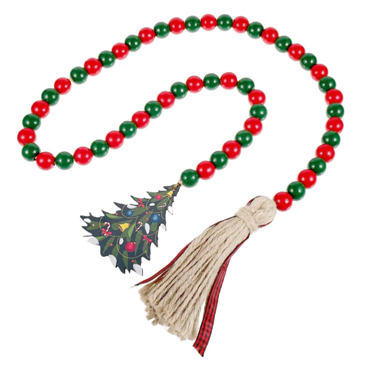 Adornos navideños madera TOPBATHY guirnalda rústica de cuentas 2 piezas