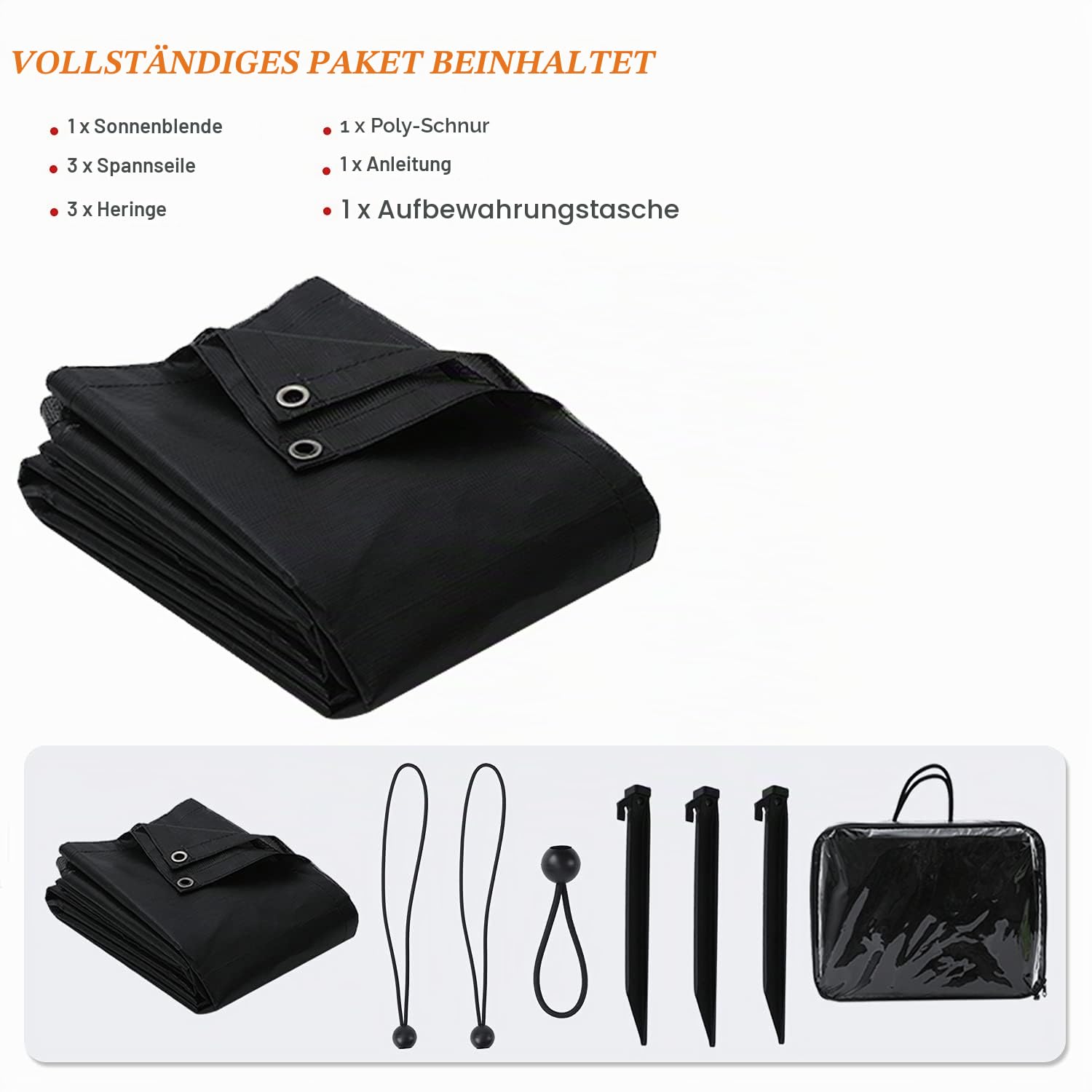 Wohnmobil-Markise, Schattenschutz mit Reißverschluss, 3,4 x 2,7 m, schwarzes Netzgewebe, UV-Blocker, Sonnenschutz, komplettes Set für Wohnmobil, Wohnmobil, Reise, Anhänger, Vordach