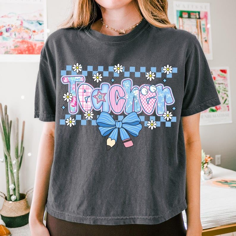 Coquette Teacher T-Shirt, Retro Girly Teacher Shirt, Gifts for Women, Back to School Gifts for Women, Teacher Outfits White2