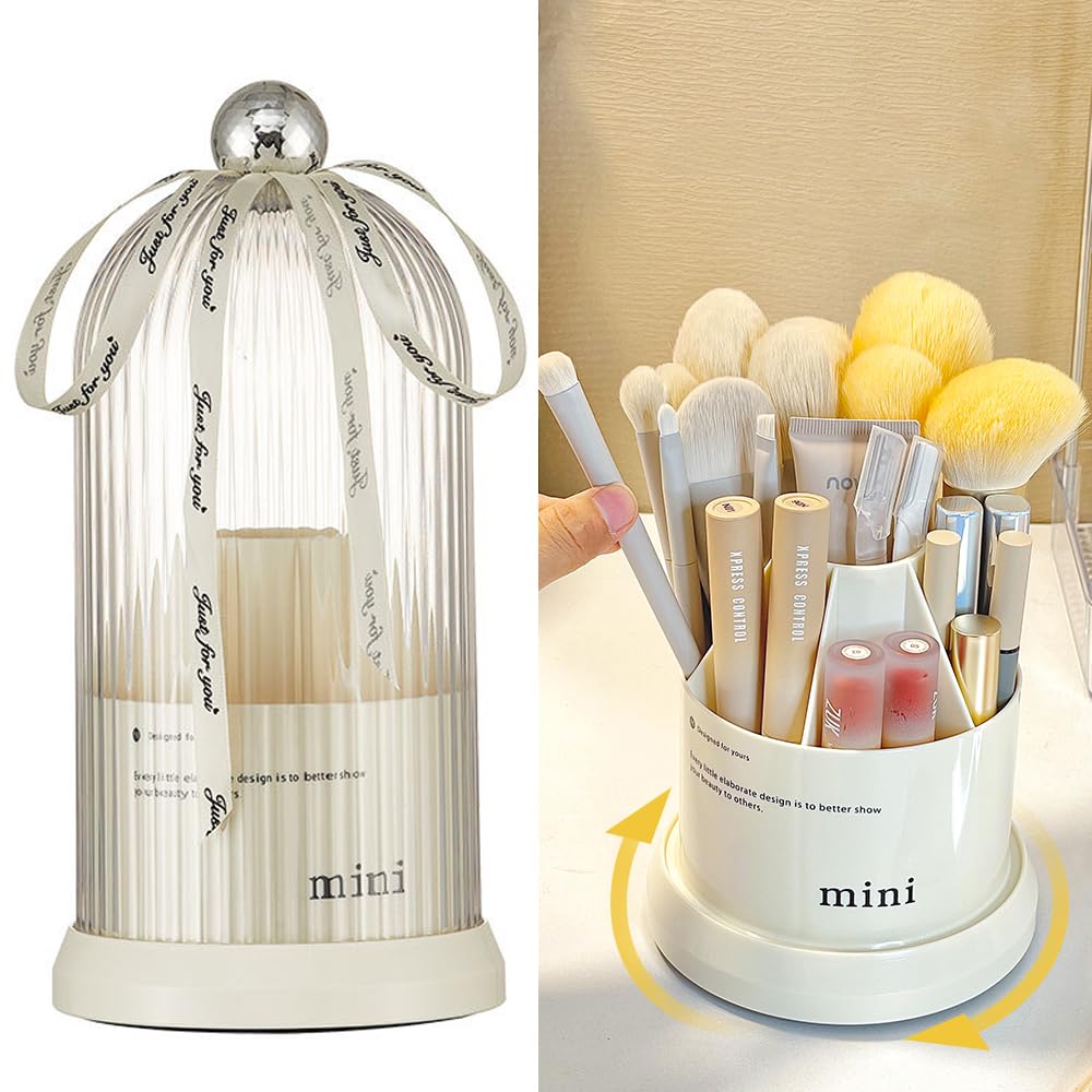Tohoee Caja de Pinceles de Maquillaje Giratoria 360° Organizador de Maquillaje con Tapa Caja de Regalo a Prueba de Polvo y Cintas para Pinceles, Delineador de Ojos, Pintalabios y Mucho Más