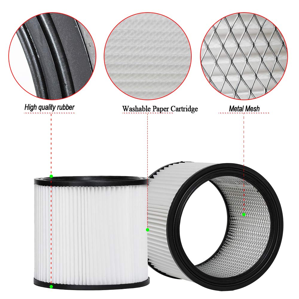 HIFROM Replacement Cartridge Vacuum Filter Compatible with Shop-Vac 5 Gallon Up 90304 9030400 90350 90333 Wet/Dry Vacuum Cleaner (2 Pcs)