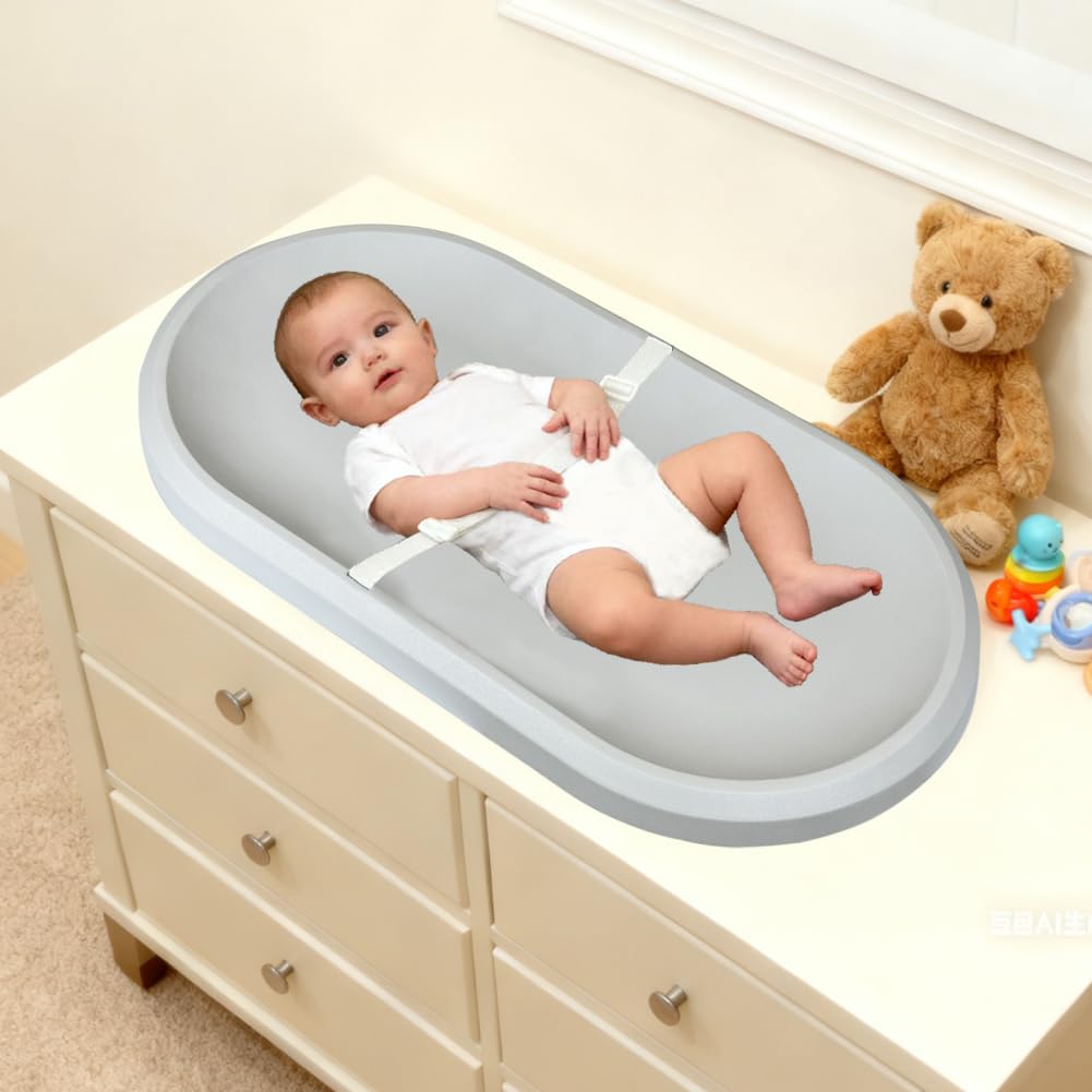 Baby Wickelunterlage, leichte & tragbare Wickelunterlage, abwischbare Schaumstoffunterlage, bequem und wasserdicht, passend für alle Wickeltische (Hellgrau)