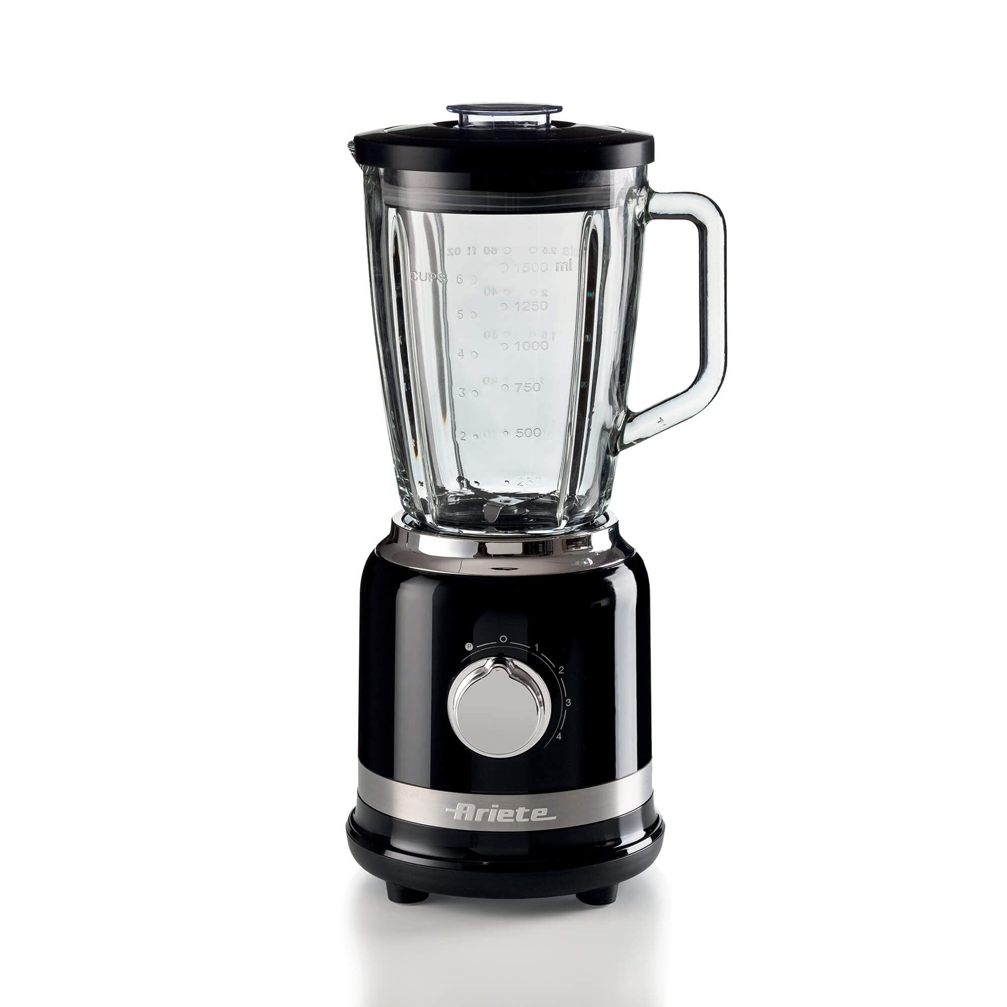 Ariete 585 Nowoczesny czarny blender - 1000 W - pojemność szklanego kubka 1,5 l - 4 prędkości - 4 ostrza