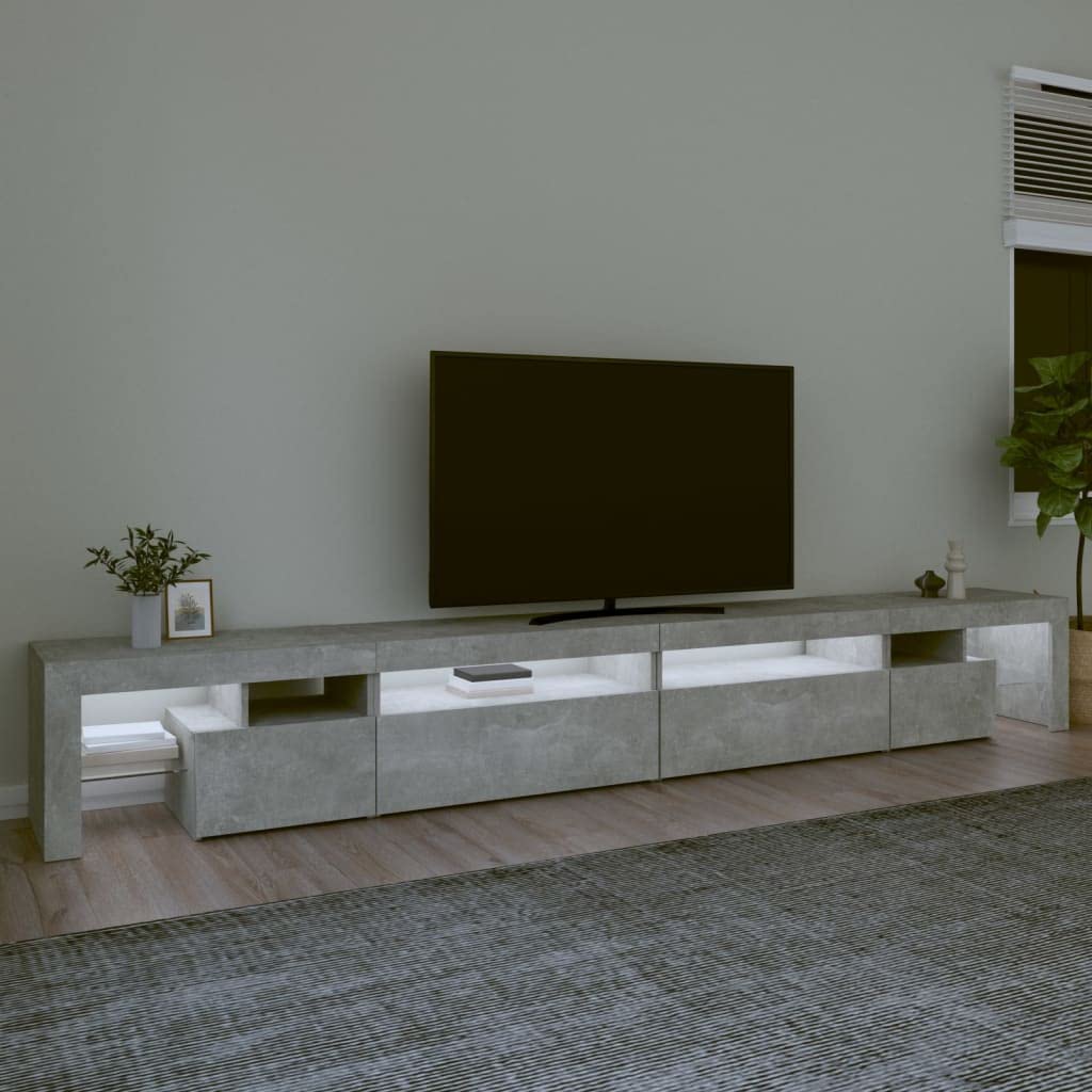 Mobile TV Moderno Con Luci LED - Grigio Cemento, 260 Cm, Ideale Per Soggiorno E Salotto