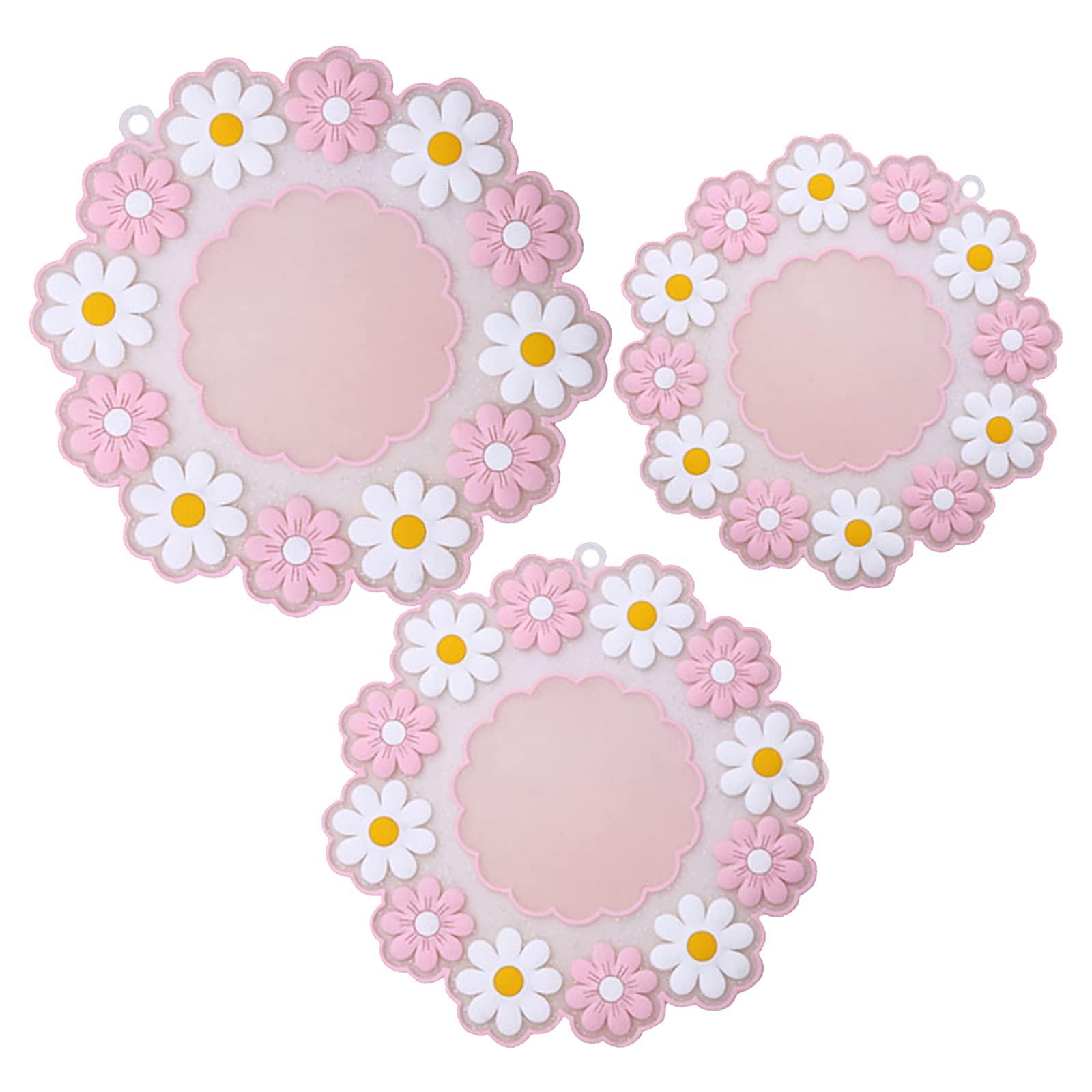 FSYEEL 3 Pcs Pink Flower Shape Silicone Coaster, Home Non-Slip Sakura Drink Coffee Cup Mats, Heat Resistant Daisy Tabletop Protect pad for Restaurant Cafe, Cute Placemat Flower Pot Pad Furniture Decor