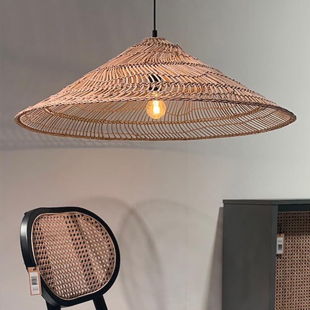 XQIDIANAA Natural Rattan Pendant Light, Boho Rattan Handwoven Pendant Lamp, Rustic Farmhouse Hanging Light Fixture for Kitchen Island, Dining Room, Living Room, Bedroom, Restaurant, Entryway, Foyer