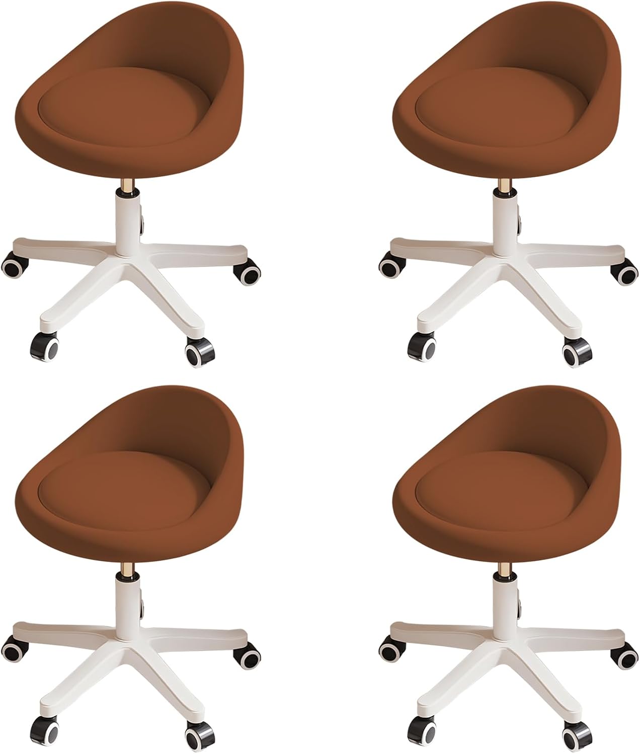 Rolling Stool Set of 4 Ergonomic Swivel Seat, Adjustable Height, Ultra-Quiet Wheels, Padded PU Leather Cushion, for Salon, Office, Massage & Medical Use Brown