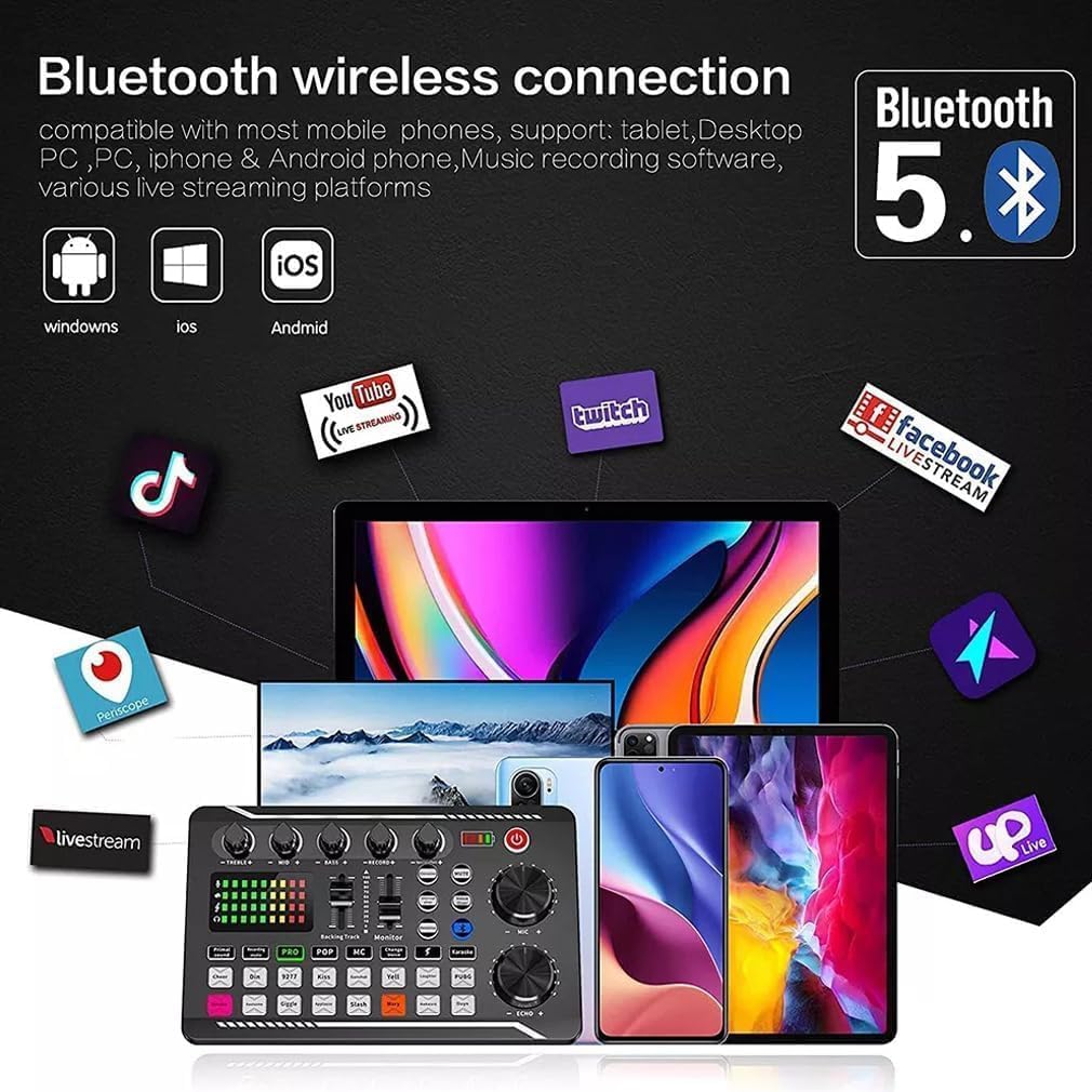 F998 Podcast Equipment Bundle, Audio Interface & BM888 Recording Studio Microphone, Professional Live Sound Card w/Dj Mixer Effects & Voice Changer for Live Streaming Gaming YouTube TikTok