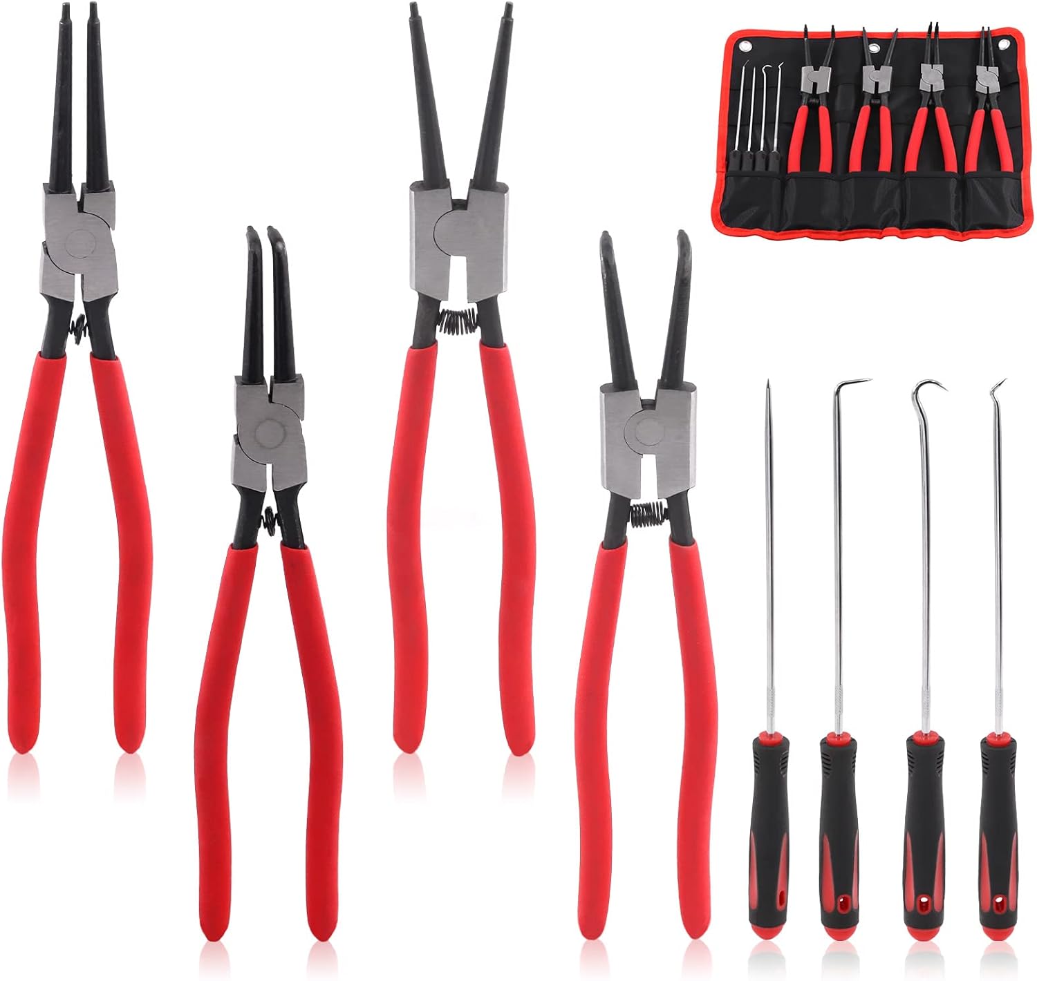 Swpeet 13-Inch Snap Ring Pliers with Pick and Hook Tool Set, Heavy Duty Internal/External Circlip Oil Seal Set, Perfect for Ring Remover Retaining