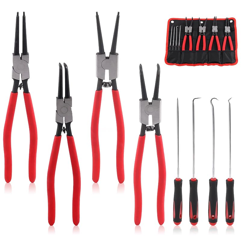Swpeet Kit de Alicates para Anéis de Retenção com Ganchos e Pontas, Aço-Liga e Aço-Carbono, Modelo S1725, 9 peças