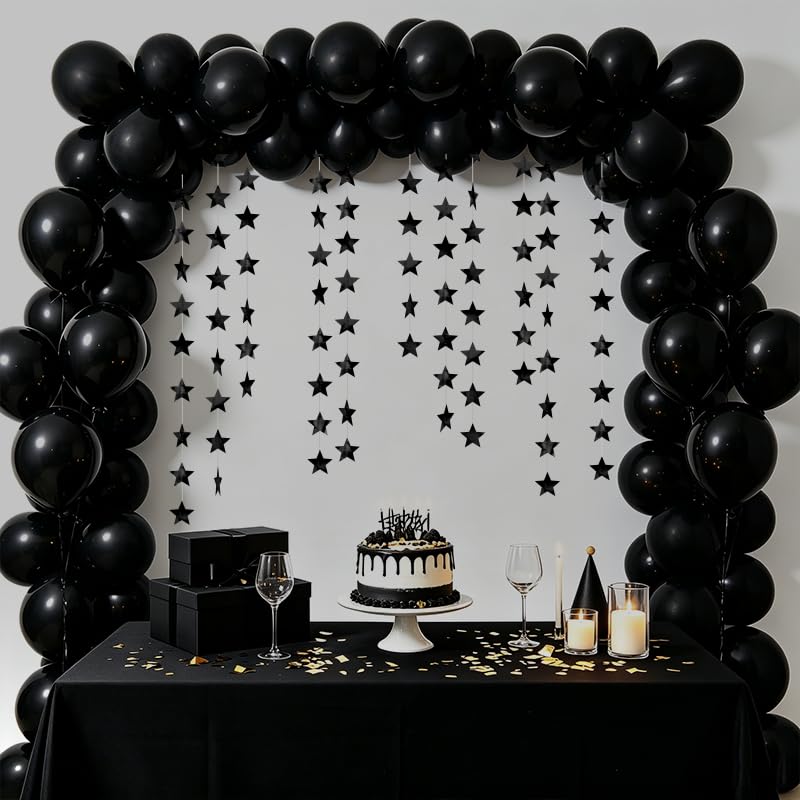 Image of Black Shining Star Hanging Garland Black Hanging Sparkling Star Streamer Glitter Star Bunting Banner Twinkle Star Backdrop for Wedding Baby Shower Birthday Christmas Decorations 40 Feet