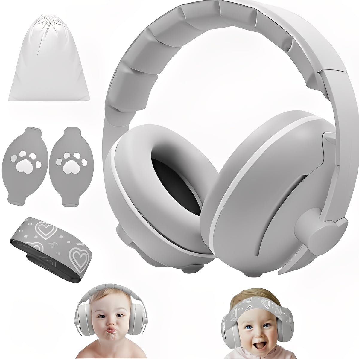 JITIFAZH Baby Ear Defenders 2-in-1 Heart-shaped for Babies and Toddlers up to 4 Years with Soft Cushion and Adjustable Headband