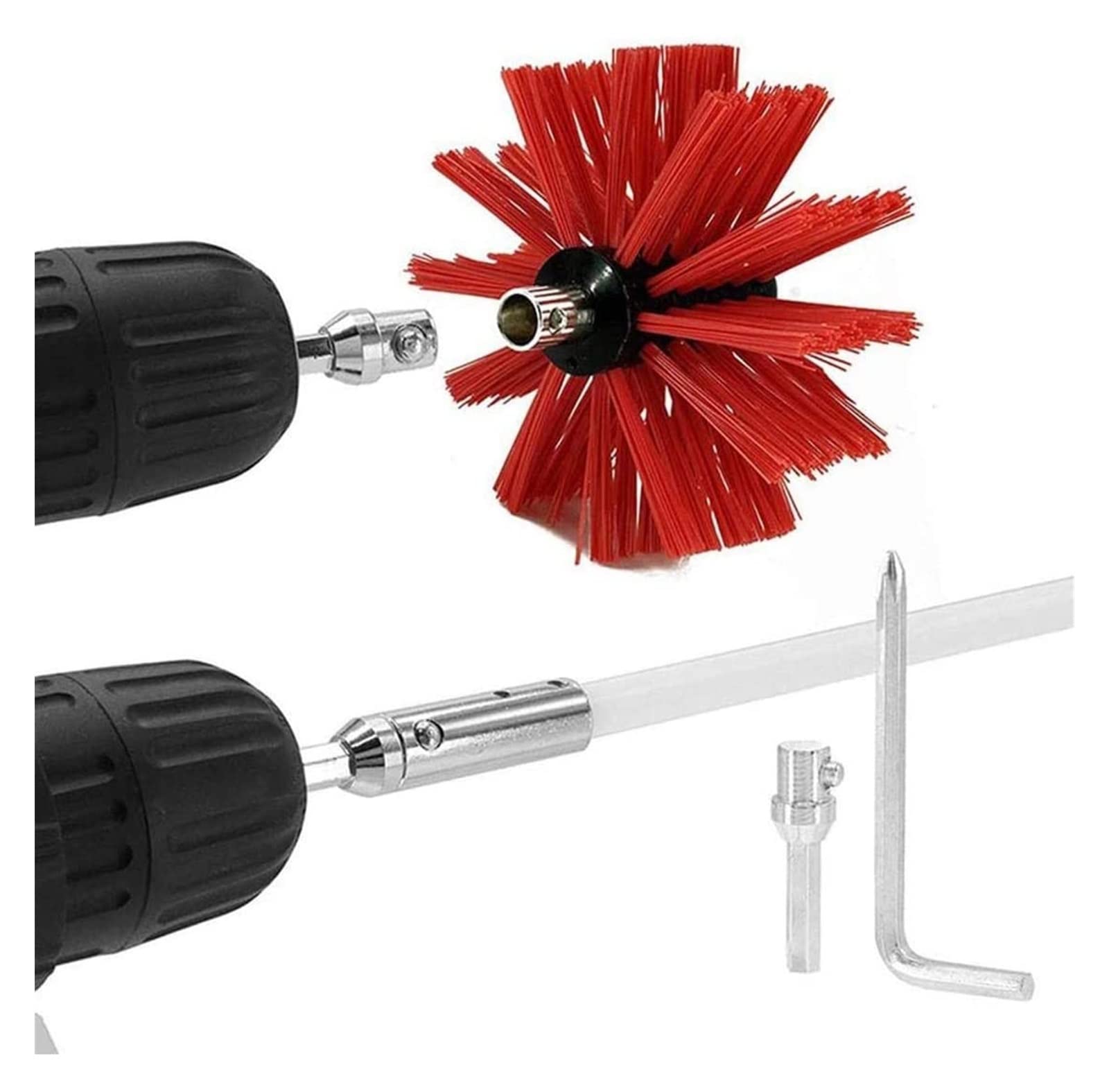 Kit De Deshollinador De Chimenea, Kit De Cepillo De Chimenea Con 12 Varillas Flexibles De Nailon Y 1 Cabezal De Cepillo, Kit De Limpieza De Chimenea Giratorio Impulsado Kit de limpieza de chimenea