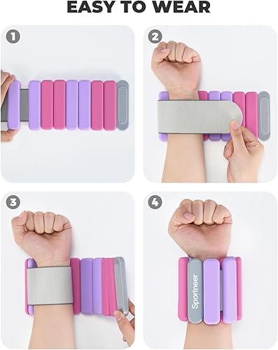 Miniatura 8 de Sportneer Pesas de muñeca y tobillo mejoradas para mujeres y hombres, 1 par (1 libra2 libras cada uno) Juego de pulseras ponderadas de silicona