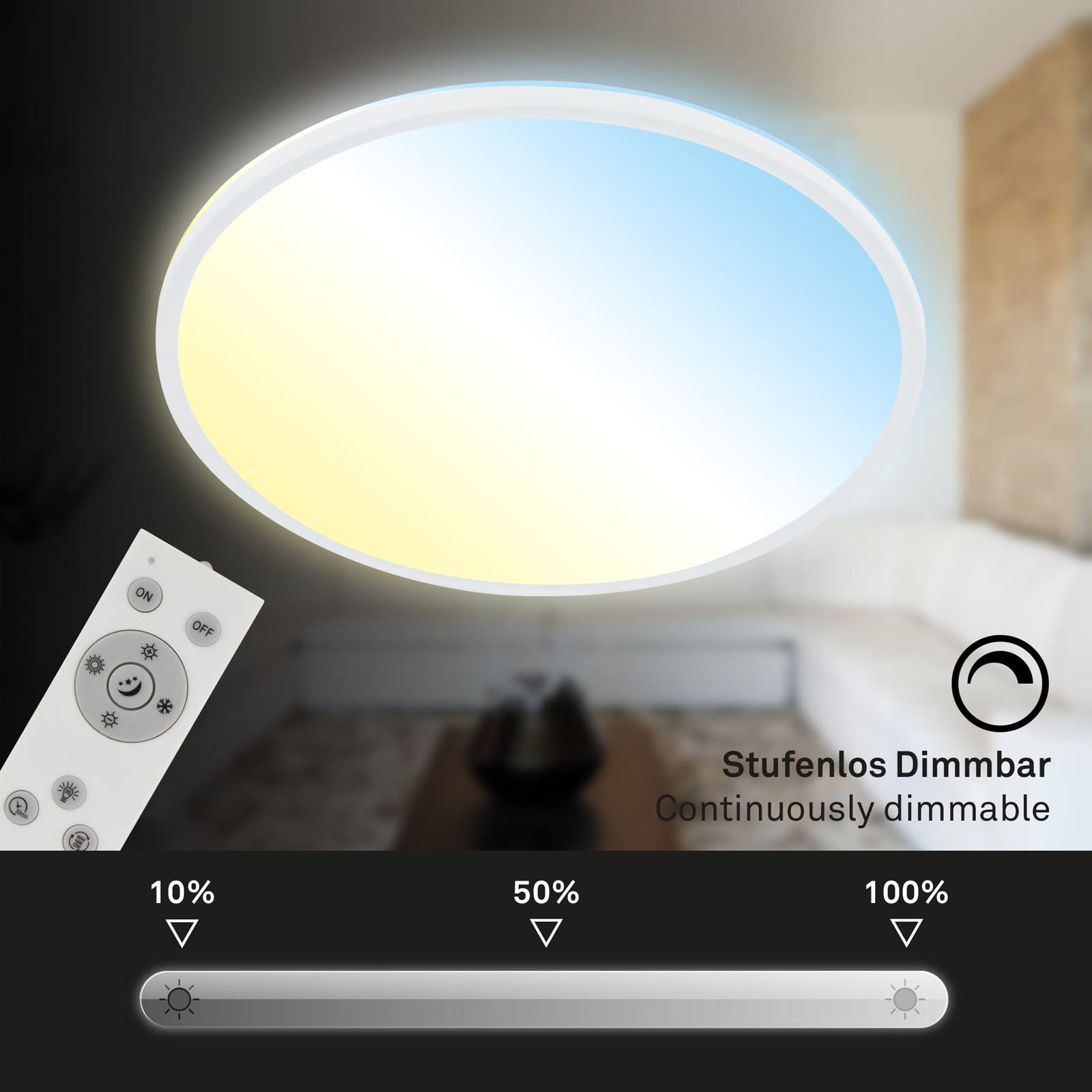 BRILONER - Plafoniera LED CCT, plafoniera LED retroilluminata, ultrapiatta, dimmerabile, telecomandata, bianco caldo, bianco neutro, bianco freddo, 480x30mm