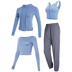 Womens 4-Piece Activewear Set With Jacket Tank Crop Top And High-Waist Pants Long Sleeves Satin Nylon Spandex Size