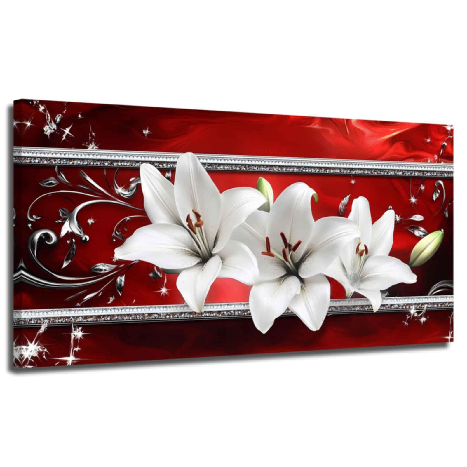 XLMDYYSW Large Lily Canvas Wall Art Abstract Red Flower Pictures Prints Lily Floral Paintings Modern Bathroom Wall Decor for Living Room Home Office