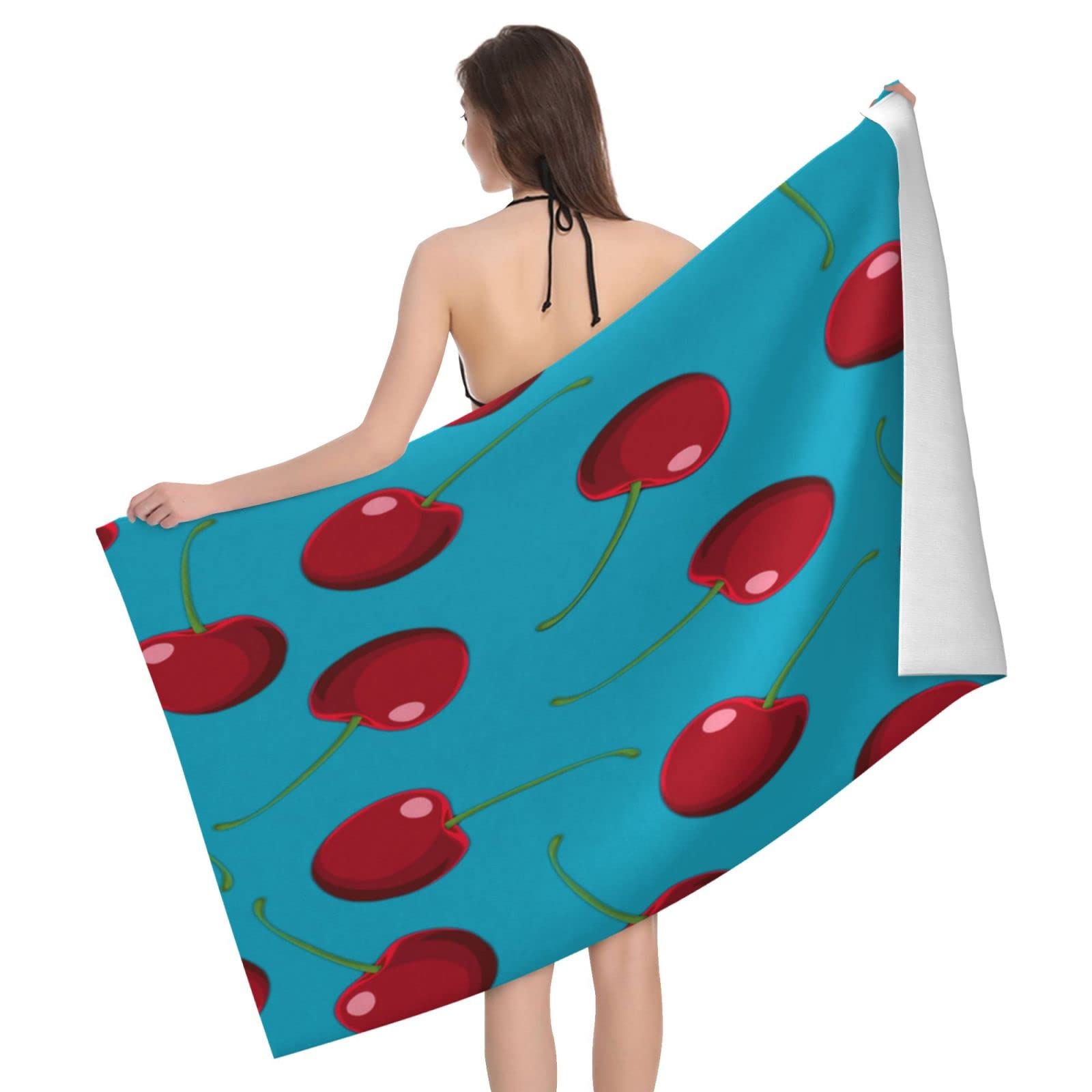Lawenp Red Cherry Beach Towel, Lightweight Sand Free Quick Dry Microfiber Absorbent Bath Towel for Kids, Adults, Swimming, Bath, Yoga, Pool, Travel, Camping 32"X52"