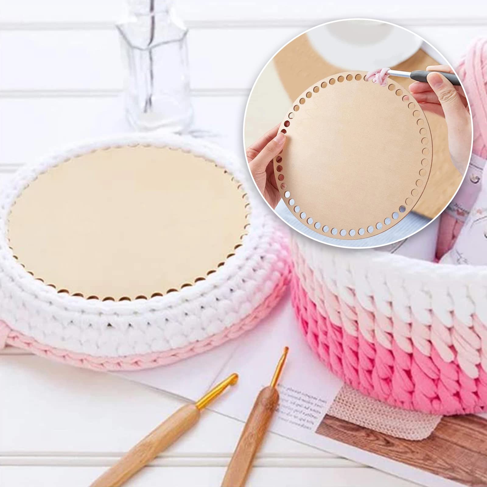 Hifrom 4 Tailles - Fond De Panier En Bois Naturel Pour Crochet - Rond - Blanc - Pour Bricolage - Basket - Tissage - Artisanat - Décoration De Maison - Fumé - 10/15/20/25 Cm