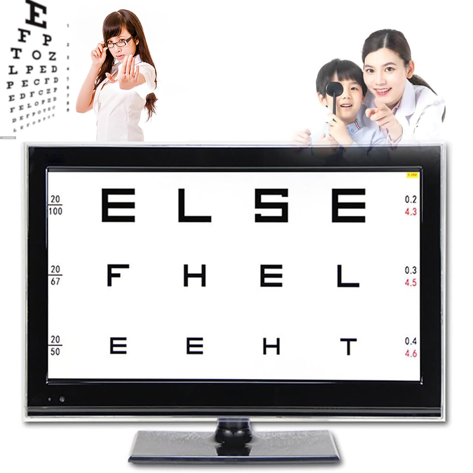 LCD Vision Chart mit Fernbedienung, 300+ Ziele, großer Bildschirm, einstellbarer Abstand für Augenuntersuchungen