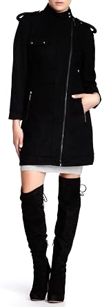 Vertigo Paris Womens Wool Blend Coat Long Sleeve Asymmetrical Zip Up Overcoat Jacket - Black - Small