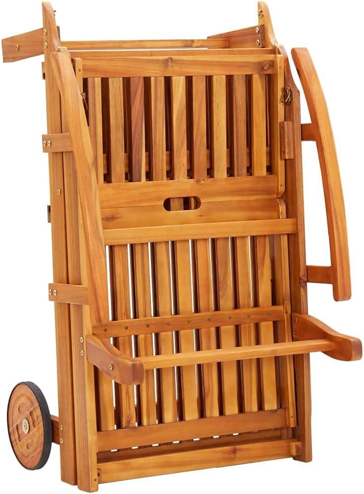 vidaXL Garden Sun Lounger with Table and Cushion Solid Acacia Wood Multi Position Backrest Portable Wheels Comfortable Polyester Relaxing Outdoor Lounge Furniture Cushioned Wooden Bed Set Folding