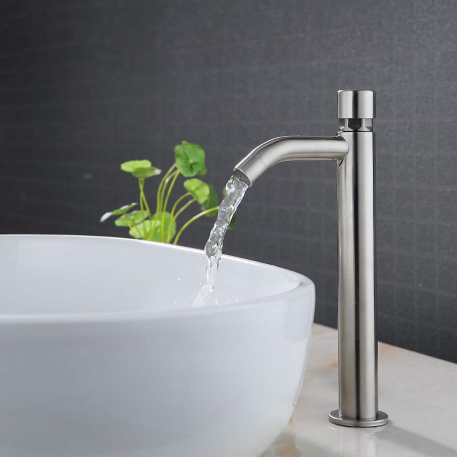Grifos de baño Altos, con Interruptor pulsador, Solo para Agua fría, de un Solo Orificio, cepillados.