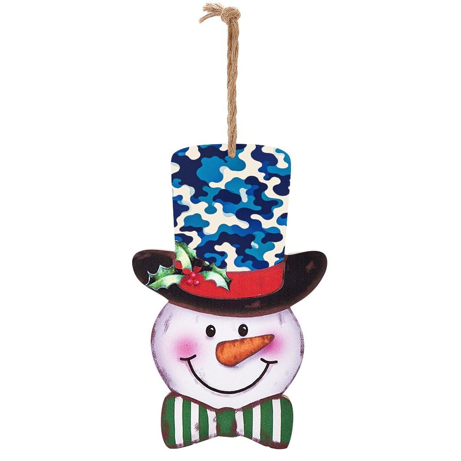 Bonhomme de neige camouflage bleu en bois déco sapin de Noël chic