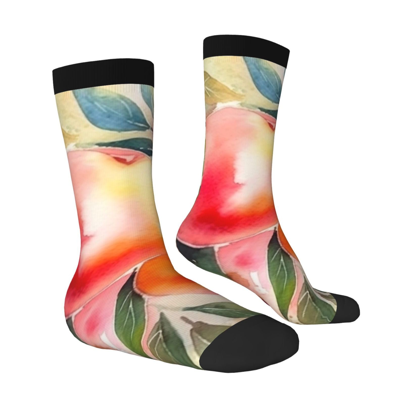 LZQPOEAS Colorful Peach Watercolor Design Athletic Socks Unisex Cushioned Crew Socks Hiking Running Calf Sock Soft Above Ankle Sock