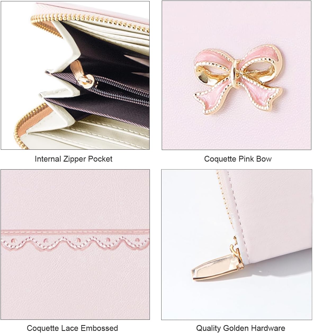 Sunwel Fashion Wallets Girls Cute Coquette Pink Bow Small Wallet Card Holder ID Window Purse for Women (LONG PINK)