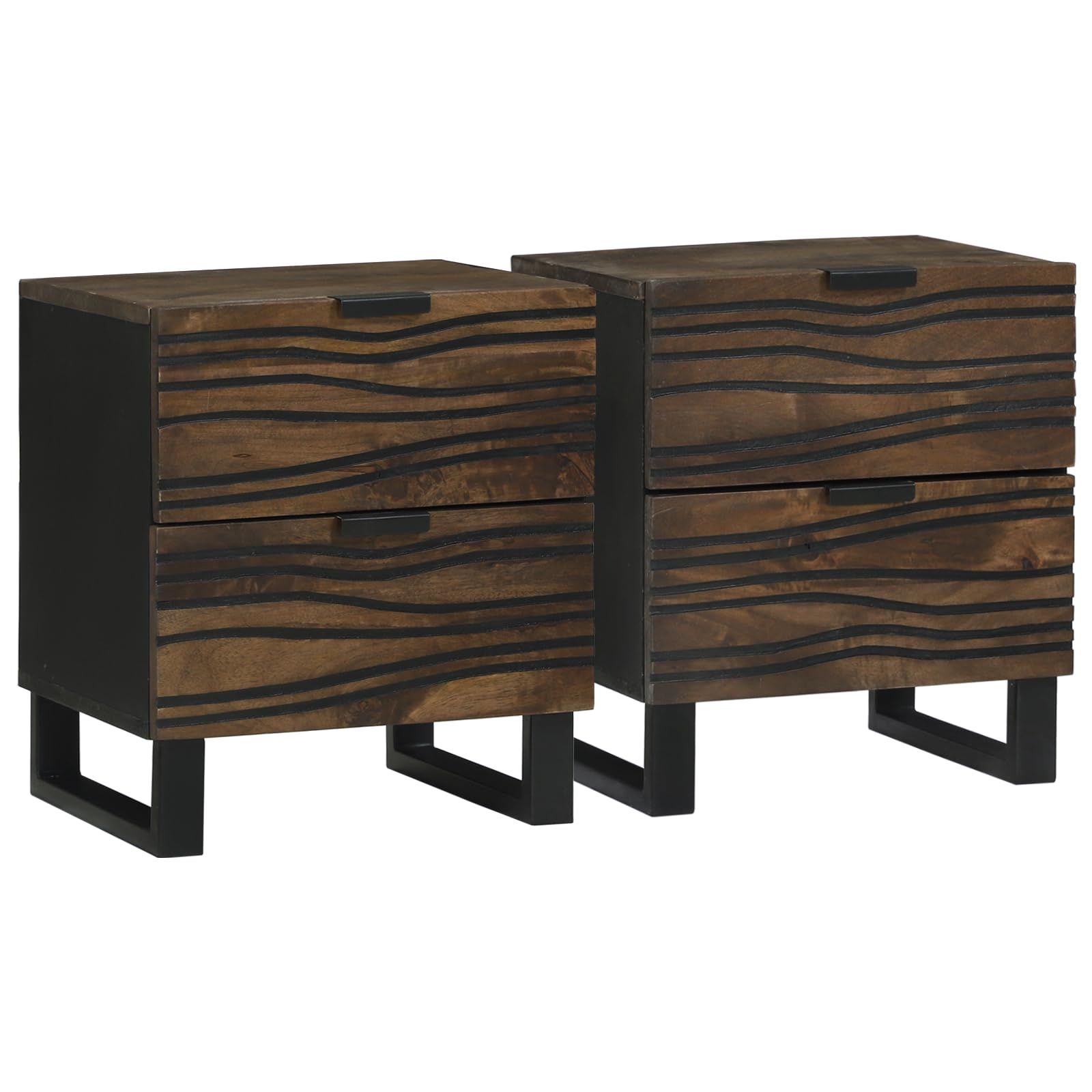 Table de chevet en bois massif noyer 4 tiroirs 40x33,5x46cm lot de 2