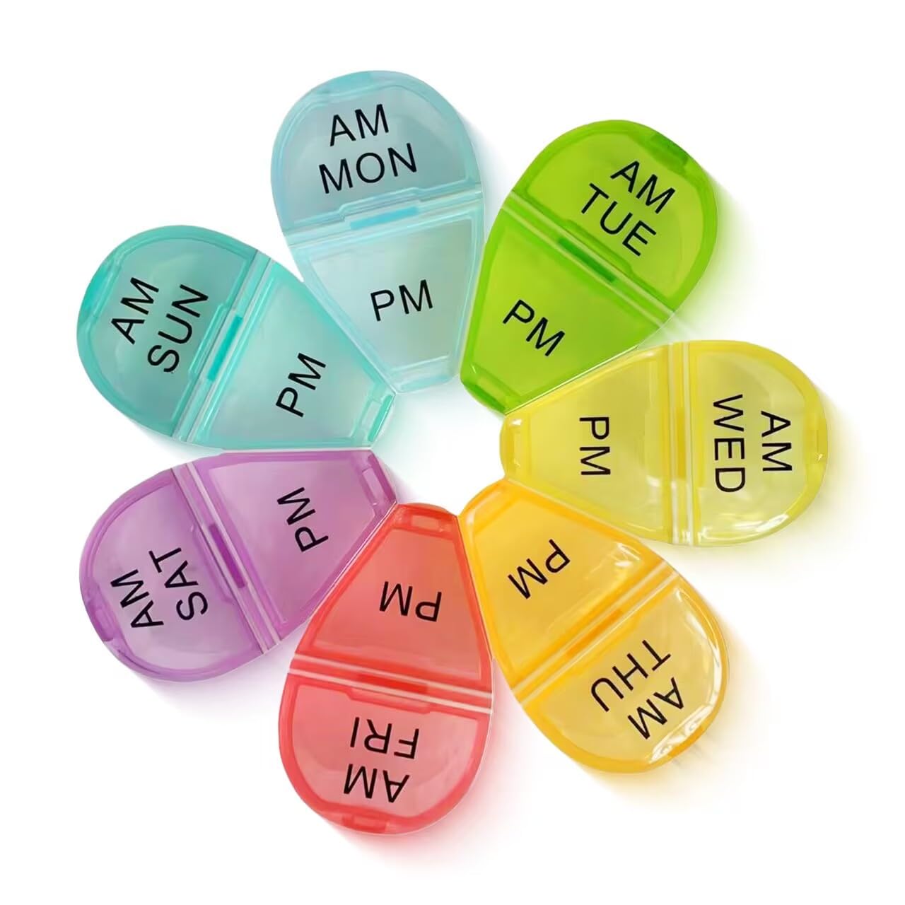 Cute 7 Day AM PM Pill Organizer Twice a Day Weekly Pill Box with 7 Color Coded Compartments