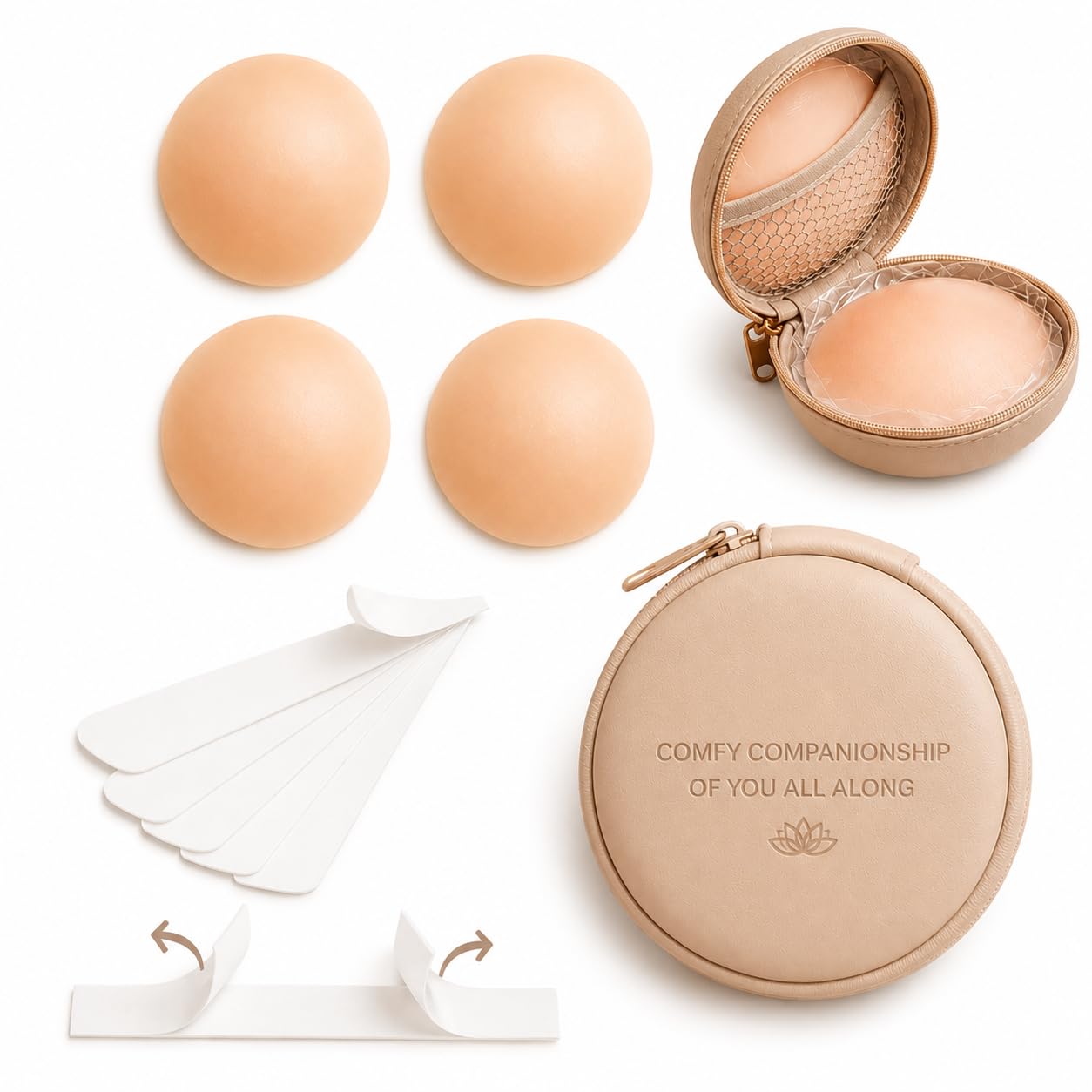 2 Pair Reusable Silicone Nipple Covers for Women, Invisible Adhesive Breast Petals Pasties with Double Sided Tape, Comfortable Strapless Bra Pads for Backless Dress, Bikini, 36 Pieces Nude-picture-23