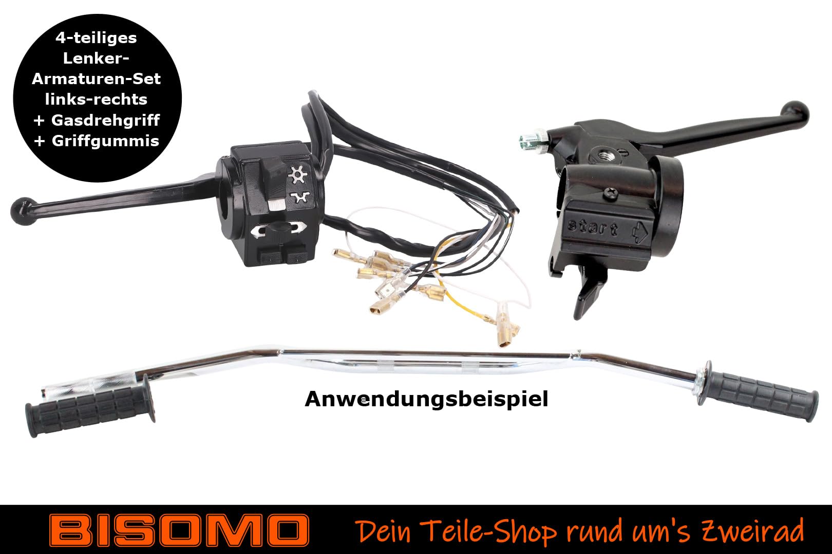 Lenkerarmatur Schalterkombination mit Kupplungshebel + Bremsarmatur mit Bremshebel + Gasdrehgriff + Griffgummi für Simson S51 S53 S70 S83 SR50