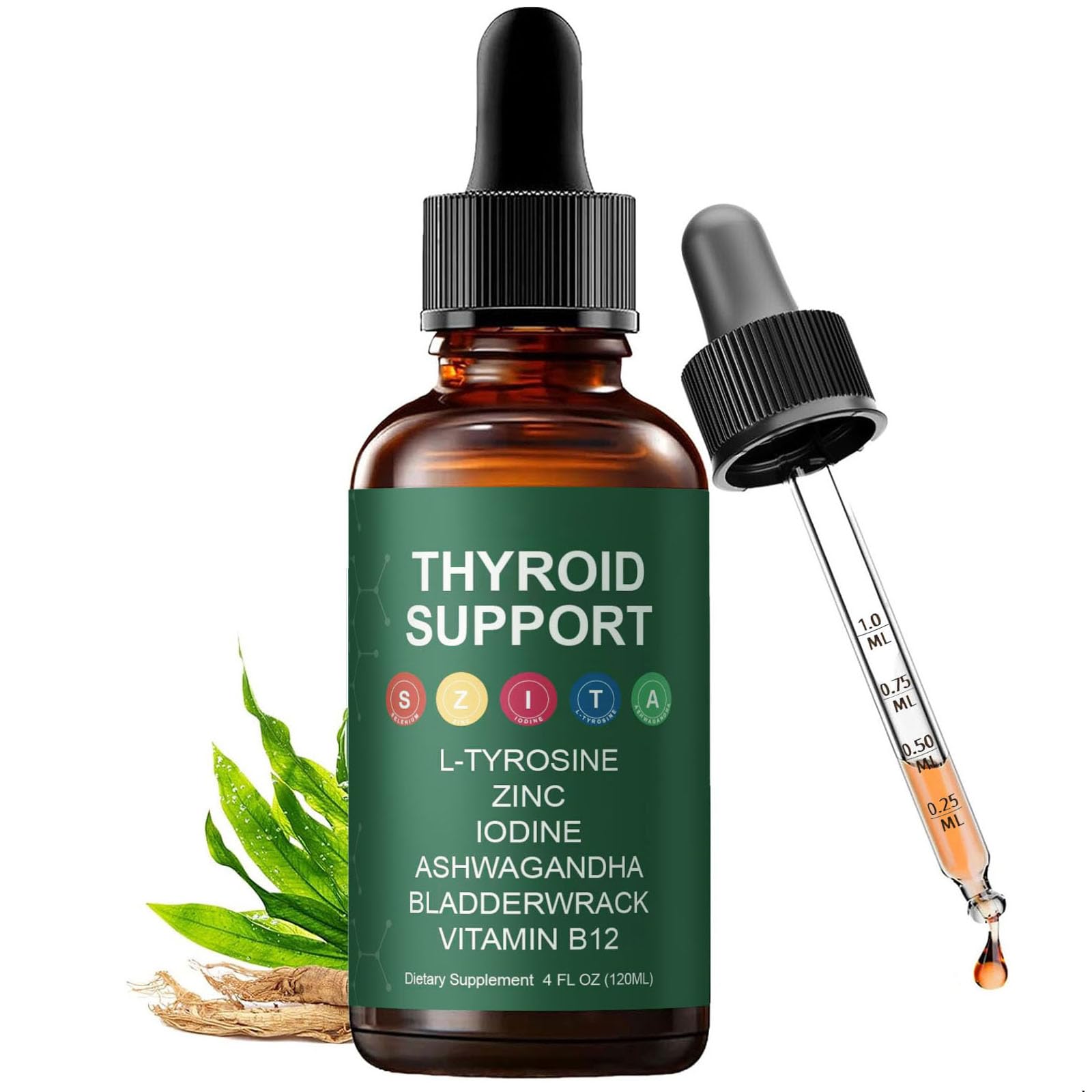 Thyroid Support Drops - Liquid Drops Formula with Selenium, Iodine, Ashwagandha & Zinc for Energy & Metabolism Support, Berry Flavor, 4 fl oz