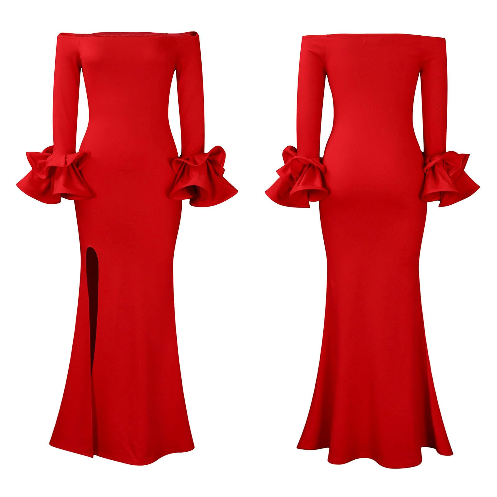 Abiti da Donna Abito da Donna con Il Collo della Spalla E Maniche di Loto, Vestito Sottile, Abito alla Moda E Lungo con Un Abito Comodo-Verde-m