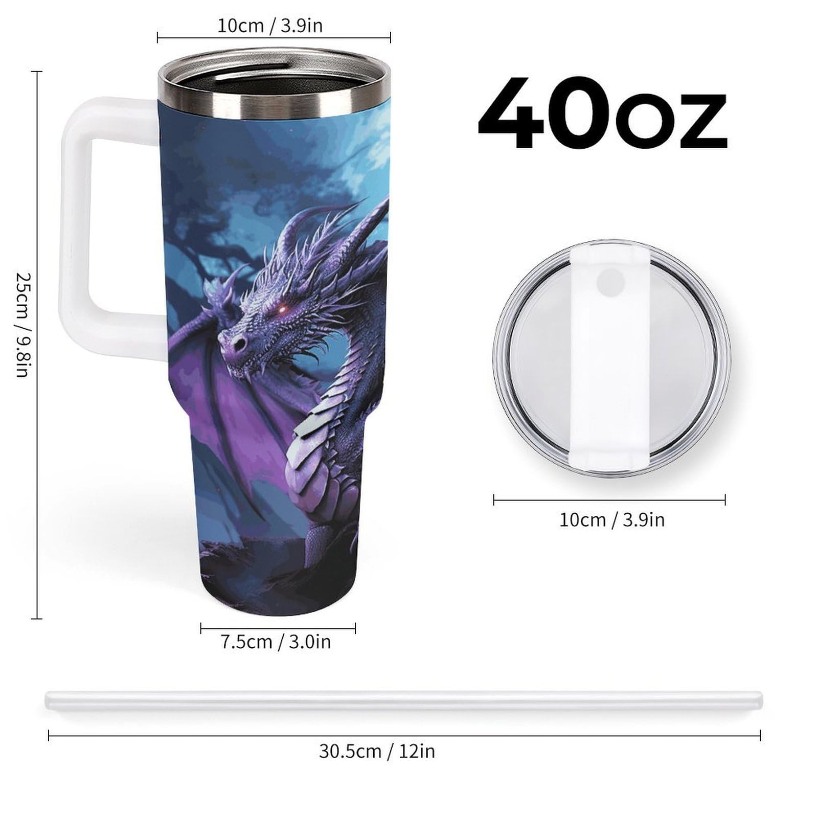 Tazas de luna púrpura con pajita y asa, taza de café con aislamiento al vacío de doble pared, botellas de agua para café helado, té, bebida caliente y fría