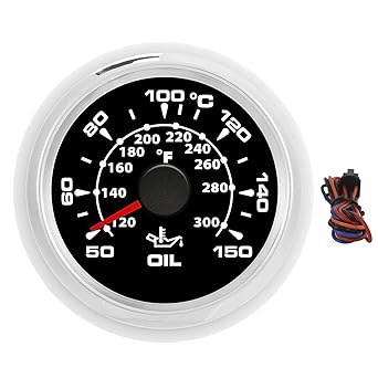 Wedinard Oil Temp Meter, Oil Temperature Gauge 2In 361 - 19Ohm Stainless Steel with Anti Fog Curved Glass for Automobile Modification for Ships Construction Machinery