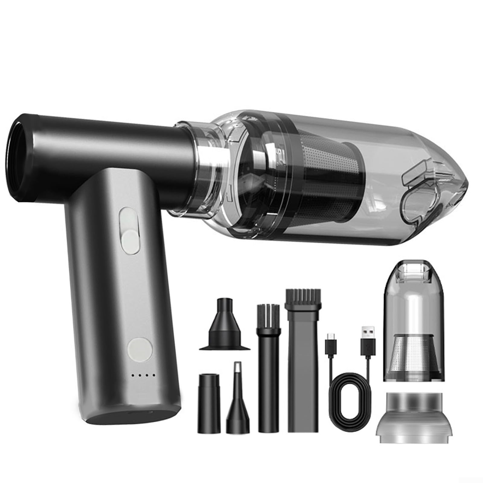 Kabellos für Mini Turbo 120.000 U/min mit 4000 mAh Akku und LED-Licht, bürstenloser Motor aus Legierung, Düsenset für industrielle Reinigung und Autopflege (schwarz)