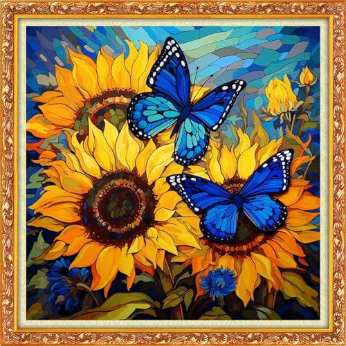 Image of Funxvoot Stamped Cross Stitch Kits Beginners Full Range of Embroidery Kits for Adults 11CT Embroidery Patterns Needlepoint Kits Printed Cross Stitch Kits-Flower Butterfly 18x18 inch