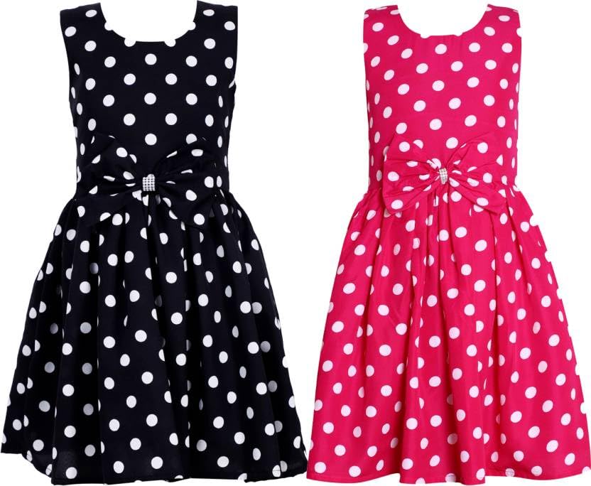 Casual Frock for Baby Girls,Pack of 2(Black Dot,Rani Dot,8-9 Years)-image-11
