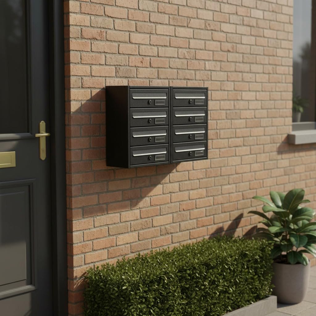 BOXOB Cassetta postale da esterno condominiale Imperium 983 - (Nero Antracite, 8 Comparti)