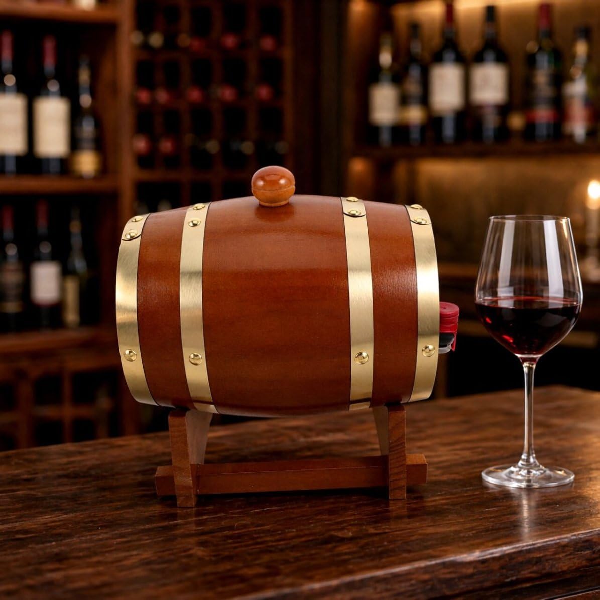 Barril de Roble de 1.5 con Soporte y Grifo para Añejar