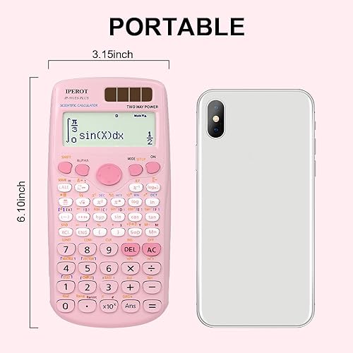 Miniatura 5 de Calculadoras científicas, función IPEROT Pink Scientific Calculator 417, calculadoras solares de matemáticas de escritorio, suministros escolares
