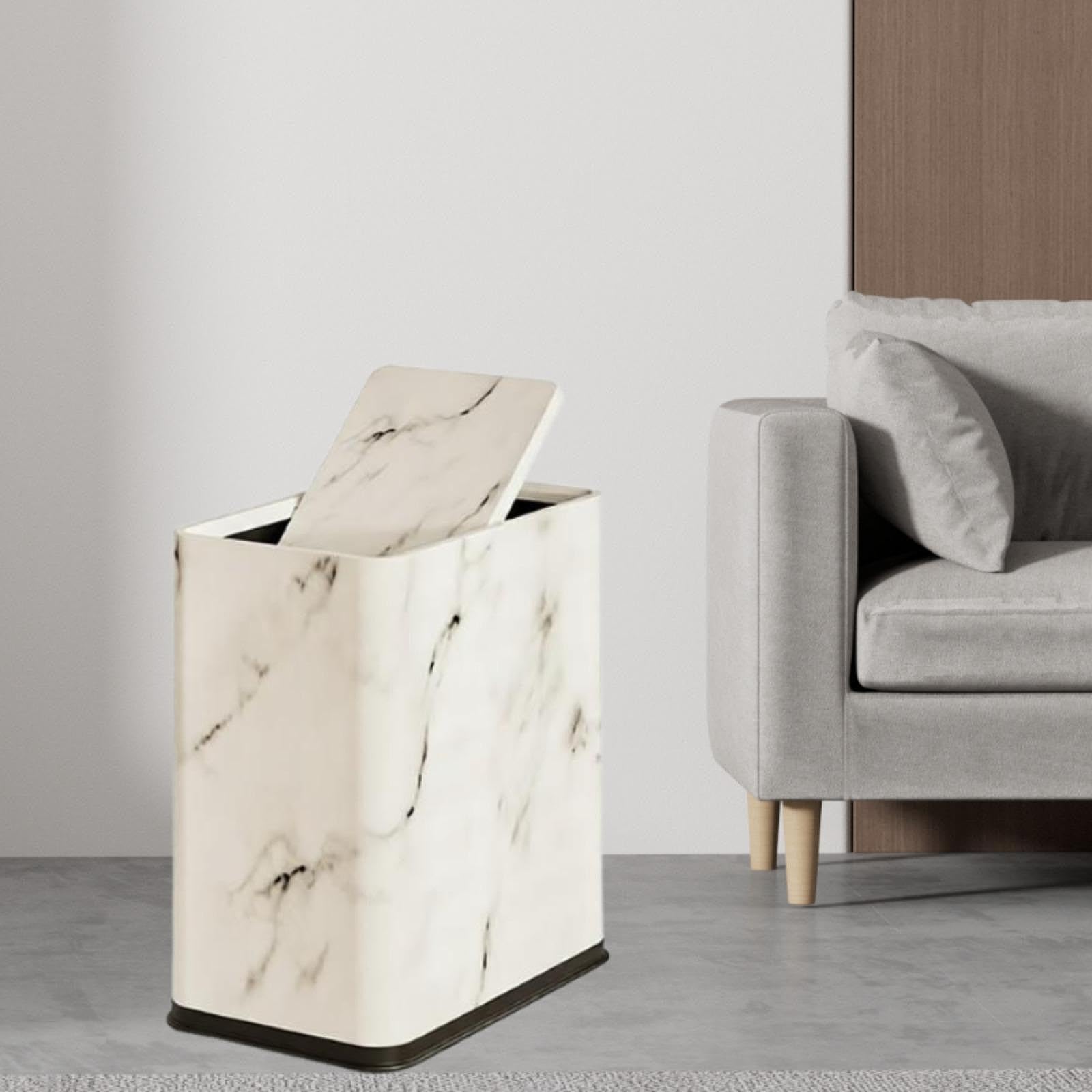 Cubo de Basura de Baño con Tapa Tipo Prensa, Cubo de Basura Delgado, Cubo de Basura Doméstico, Blanco, Individual
