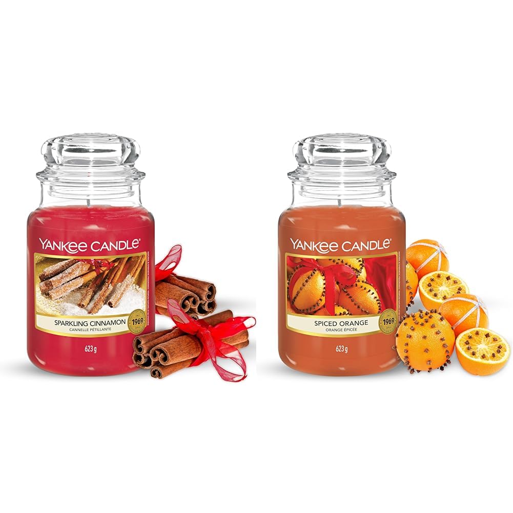 YANKEE CANDLE Candela Profumata In Giara Grande, Durata Fino A 150 Ore, Rosso, ‎10.7 x 10.7 x 16.8 cm, 623 grammi & Candela Profumata In Giara Grande, Durata Fino A 150 Ore, Arancia Piccante